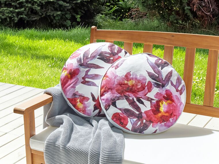 Set of 2 Outdoor Cushions Floral Pattern ⌀ 40 cm White and Pink
