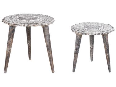 Conjunto de 2 mesas auxiliaries de madera de mango oscura/blanco crema ADRO