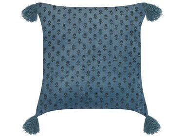 Velvet Cushion Floral Motif with Tassels 45 x 45 cm Dark Blue RIBES