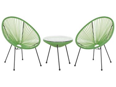 2 fauteuils spaghetti vert et table pour intérieur et extérieur ACAPULCO II