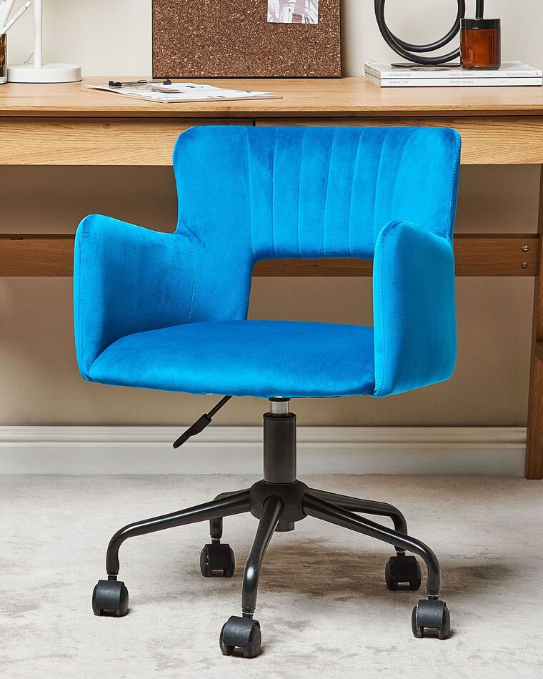 Velvet Desk Chair Blue SANILAC Beliani.co.uk