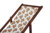 Set of 2 Acacia Folding Deck Chairs and 2 Replacement Fabrics Dark Wood with Off-White / Oranges Pattern ANZIO_819822
