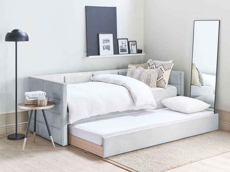 Velvet EU Single Trundle Bed Light Grey CHAVONNE Beliani.co.uk