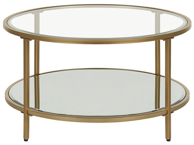 Glass Top Coffee Table with Mirrored Shelf Gold BIRNEY_829602
