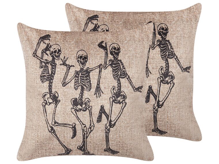 Set of 2 Velvet Cushion Skeleton Pattern 45 x 45 cm Beige MORTESTI_830101