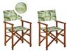 Set of 2 Acacia Folding Chairs and 2 Replacement Fabrics Dark Wood with Off-White / Tropical Leaves Pattern CINE_819070