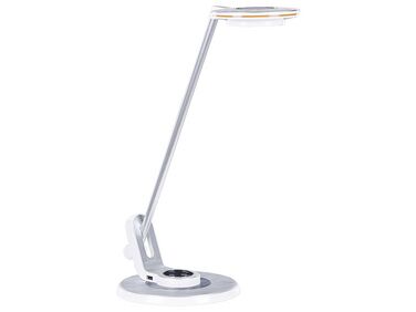 Lampa biurkowa LED z portem USB metalowa srebrno-biała CORVUS