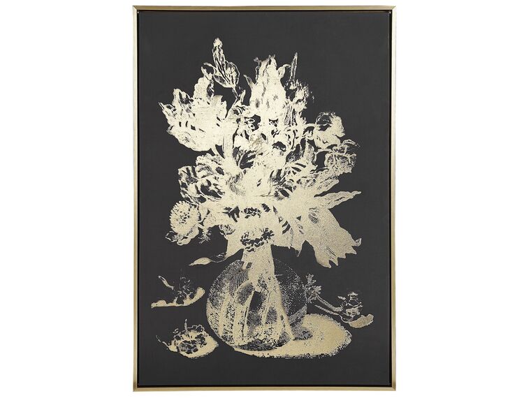 Quadro su tela con cornice fiori 63 x 93 cm oro ORIANO_816220