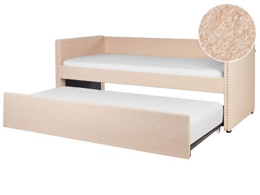Rozkladacia posteľ s buklé čalúnením 90 x 200 cm broskyňová TROYES