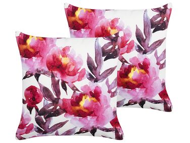 Set of 2 Outdoor Cushions Floral Pattern 45 x 45 cm White and Pink LANROSSO