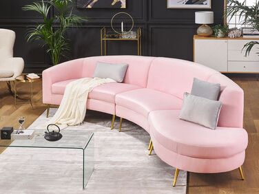 4 Seater Curved Velvet Sofa Pink MOSS
