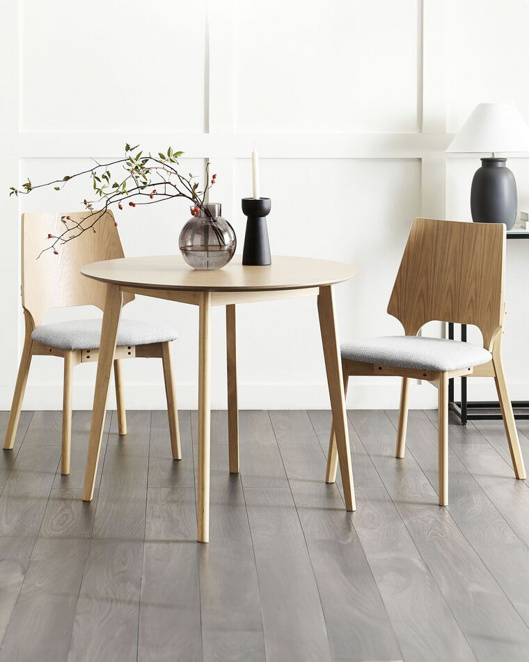 Set of 2 Dining Chairs Light Wood and Grey ABEE Beliani.co.uk