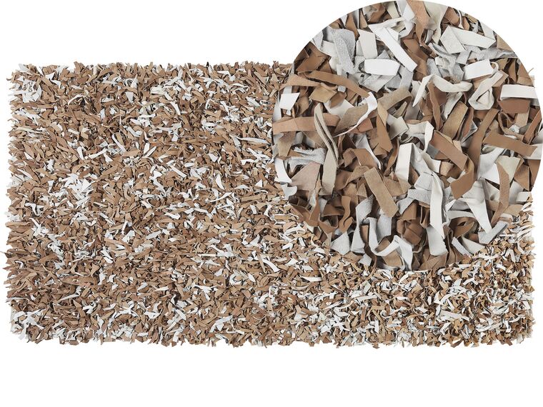 Tappeto shaggy in pelle marrone e grigio 80 x 150 cm MUT_674883