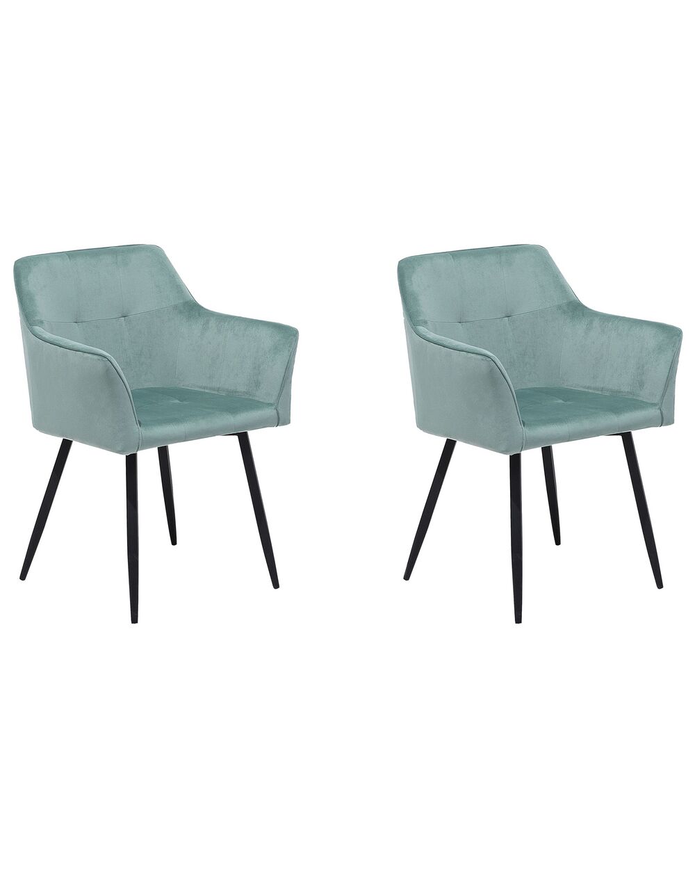 Conjunto de 2 sillas de comedor de terciopelo verde menta/negro