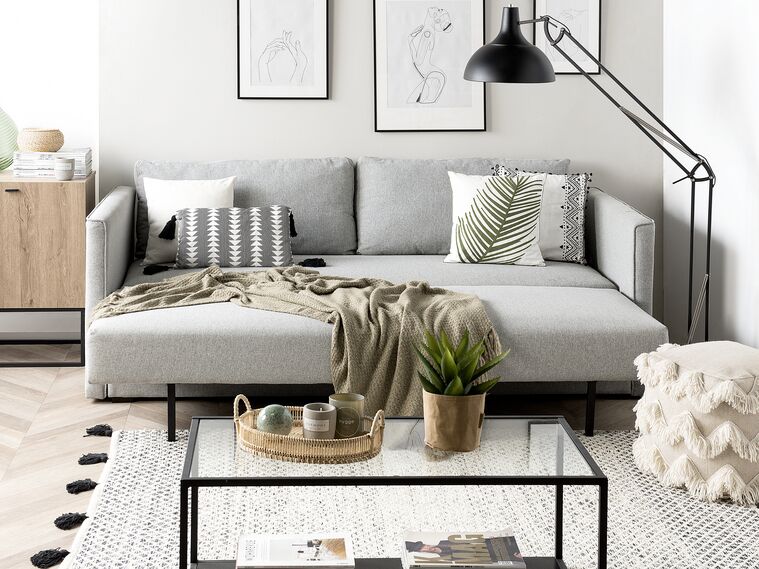 Fabric Sofa Bed with Storage Grey EKSJO Beliani.co.uk