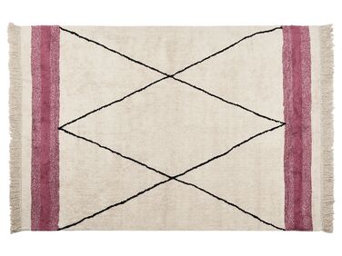 Teppich Baumwolle beige / rosa 140 x 200 cm geometrisches Muster Kurzflor AFSAR
