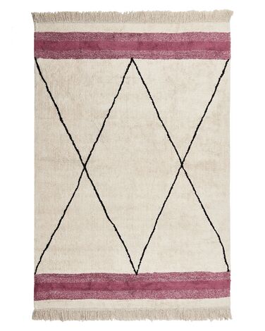 Teppich Baumwolle beige / rosa 140 x 200 cm geometrisches Muster Kurzflor AFSAR