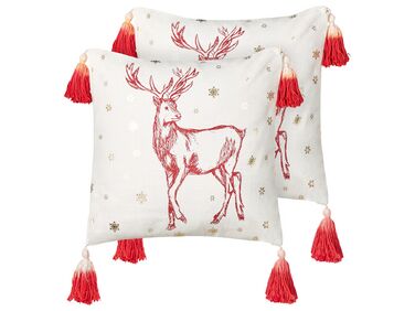 Set of 2 Cotton Cushions Christmas Motif 45 x 45 cm White and Red VALLOTA