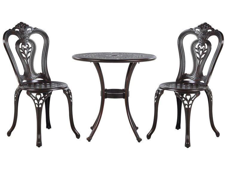 Salon de jardin bistrot table et chaises en aluminium marron foncé BOVINO_797593