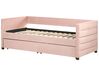 Cama de solteiro com arrumação em veludo rosa pastel 90 x 200 cm MARRAY_870823
