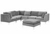 Right Hand 6 Seater Modular Velvet Corner Sofa with Ottoman Grey EVJA_789275