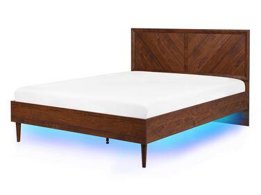 Bett dunkler Holzfarbton 140 x 200 cm mit LED-Beleuchtung bunt MIALET 