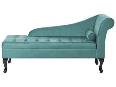 Chaiselongue Samtstoff blaugrün mit Bettkasten rechtsseitig PESSAC