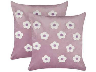 Set of 2 Velvet Embroidered Cushions Flowers Pattern 45 x 45 cm Violet ECHINACEA