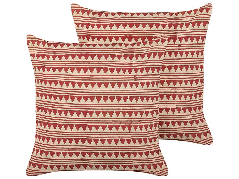 Sada 2 bavlněných polštářů s geometrickým vzorem 45 x 45 cm červené/béžové DEGLUPTA_839351