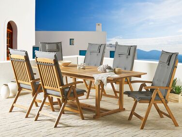 6 Seater Acacia Wood Garden Dining Set with Graphite Grey Cushions JAVA