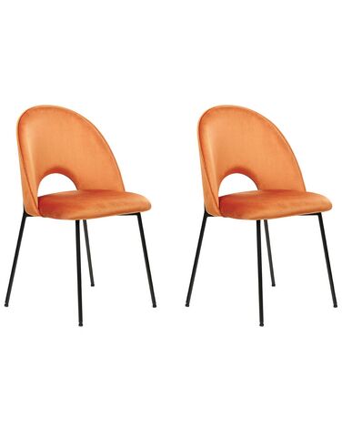 Conjunto de 2 sillas de comedor de terciopelo naranja/negro COVELO