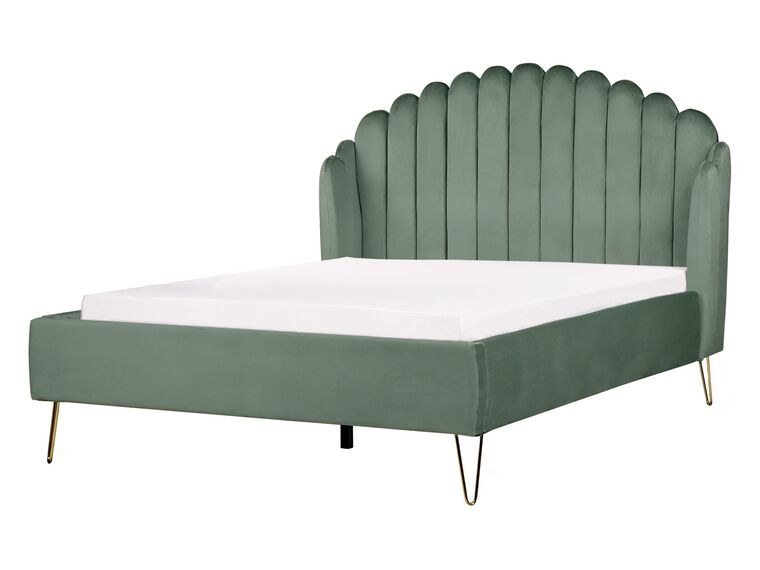 Velvet EU Double Size Bed Green AMBILLOU_902516