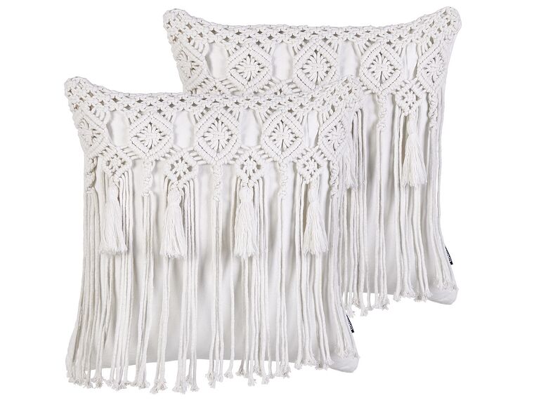 Set di 2 cuscini cotone macramè bianco 45 x 45 cm BAMIAN_904655