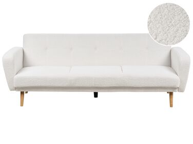 3 Seater Fabric Sofa Bed White Boucle FLORLI