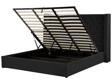 Polsterbett Samtstoff schwarz mit Bettkasten 180 x 200 cm LUBBON