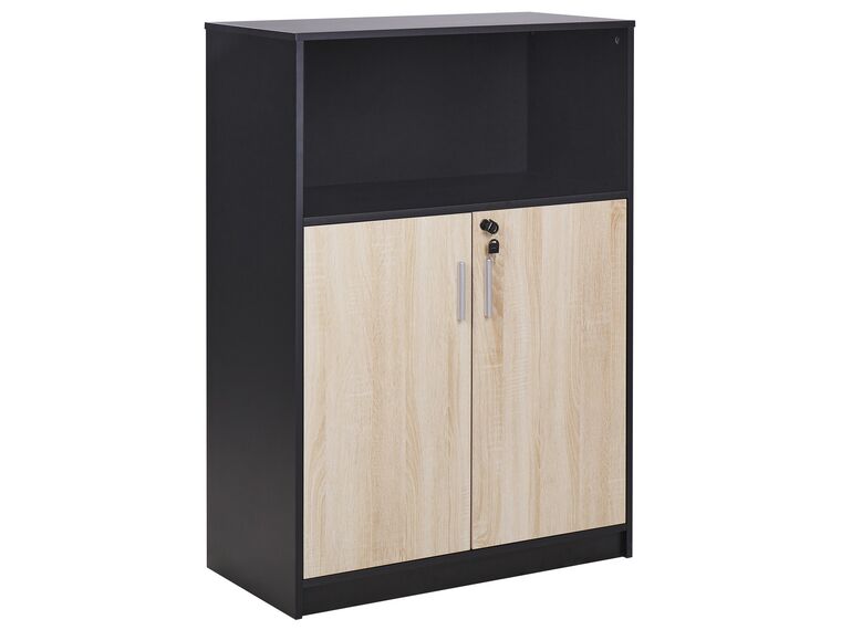 Armario 2 puertas madera clara y negro con estante ZEHNA_885492