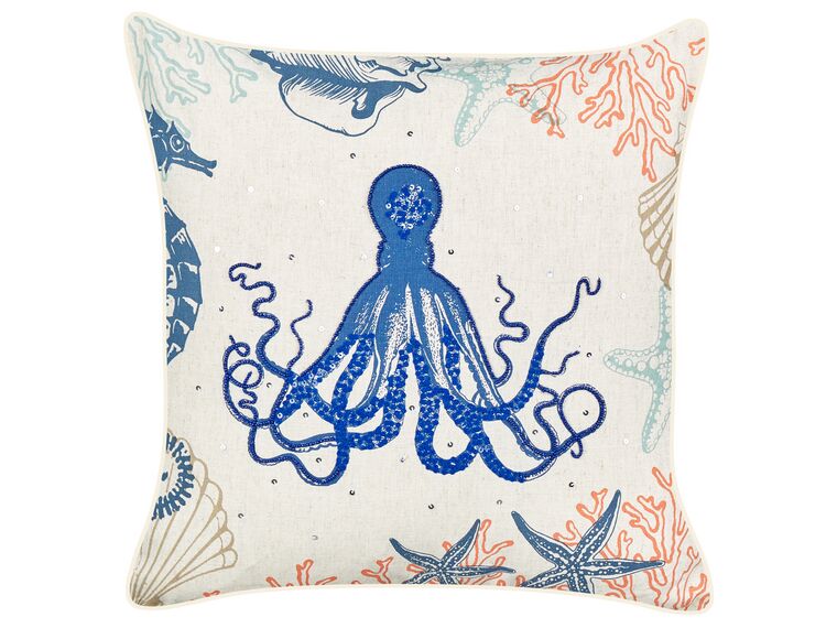 Coussin en lin à motif d'octopus beige 45 x 45 cm ACROPORA_893111