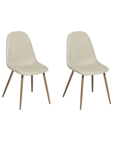 Conjunto de 2 sillas de comedor de poliéster beige claro/madera clara BRUCE