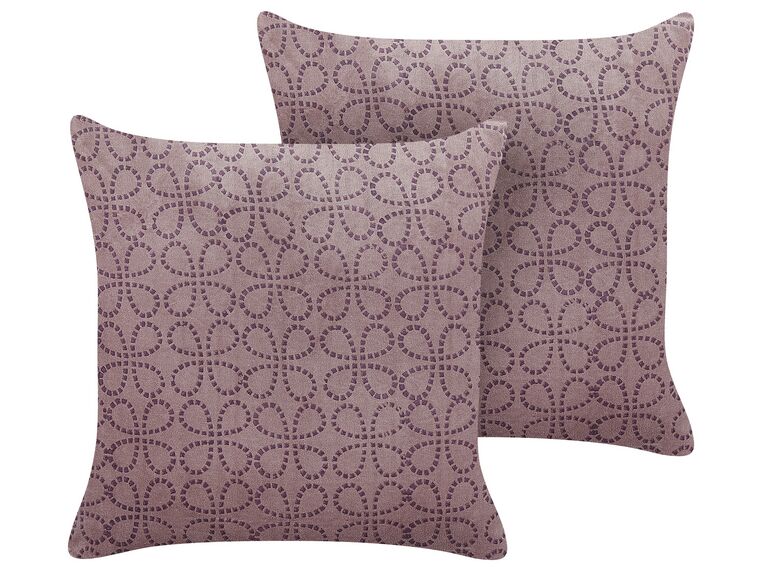 Conjunto de 2 almofadas decorativas padrão geométrico em veludo rosa 45 x 45 cm LARKSPUR_838395