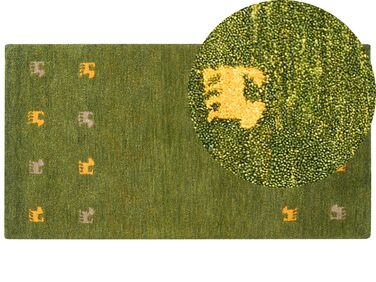 Gabbeh Teppich Wolle grün 80 x 150 cm Tiermuster Hochflor YULAFI 