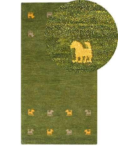 Alfombra gabbeh de lana verde/amarillo/beige 80 x 150 cm YULAFI