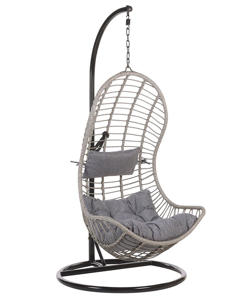 PE Rattan Hanging Chair with Stand Grey PINETO_763843