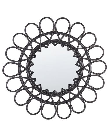 Rattanowe okrągłe lustro ścienne słońce ⌀ 60 cm czarne BABAI