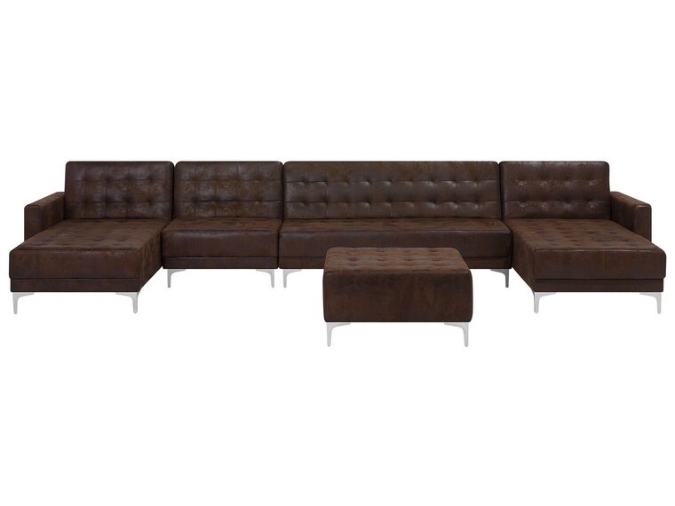 6 Seater U-Shaped Modular Faux Leather Sofa with Ottoman Brown ABERDEEN_717458
