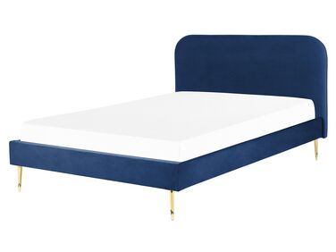 Łóżko welurowe 160 x 200 cm niebieskie FLAYAT