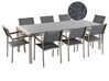 Conjunto de mesa com tampo triplo granito polido cinzento 220 x 100 cm e 8 cadeiras cinzentas GROSSETO_378069