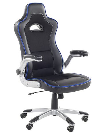 Chaise de bureau en cuir PU noir et bleu MASTER