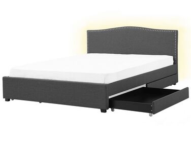 Čalúnená posteľ s úložným priestorom a bielym LED osvetlením 180 x 200 cm sivá MONTPELLIER