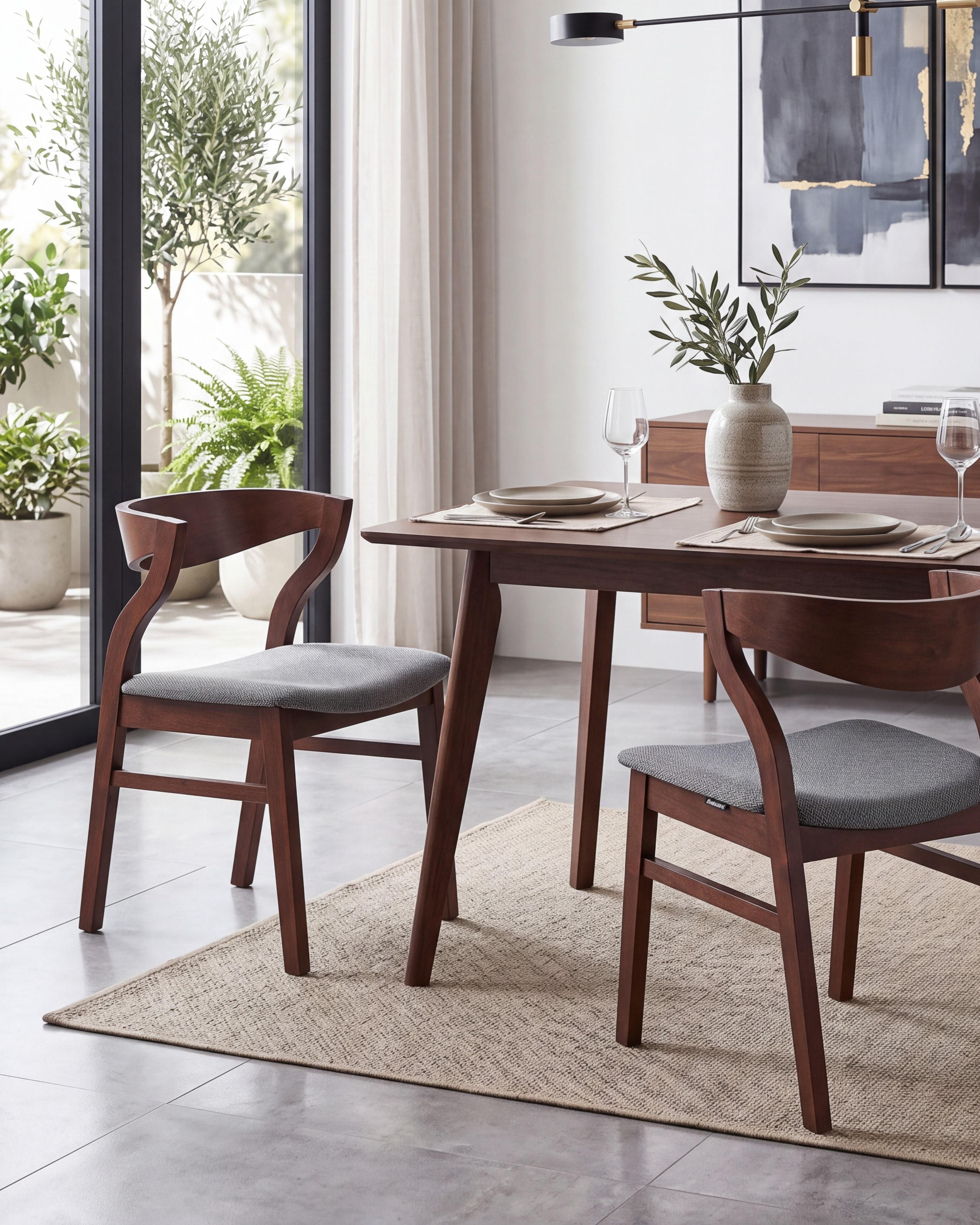 Set of 2 Dining Chairs Dark Wood and Grey MAROA | Beliani.co.uk