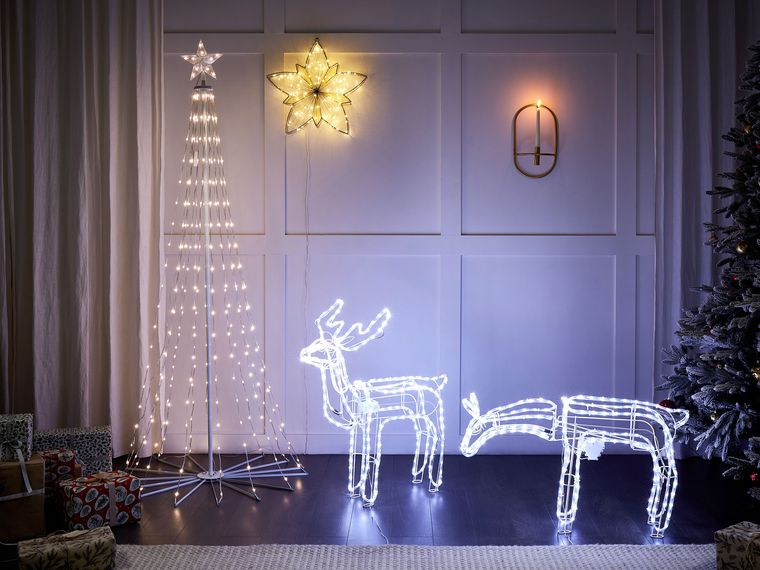 Outdoor Weihnachtsbeleuchtung LED weiß Reh mit beweglichem Kopf 53 cm